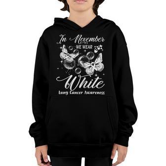 Kids In November We Wear White Butterfly Lung Cancer Youth Hoodie - Thegiftio UK