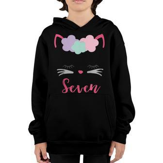 Kids Kitty 7Th Birthday Girl Shirt Cat Gift Birthday Outfit Youth Hoodie | Mazezy
