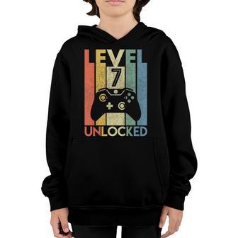 Kids Level 7 Unlocked Shirt Funny Video Gamer 7Th Birthday Gift V2 Youth Hoodie | Mazezy