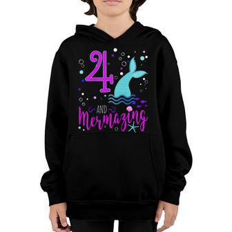 Kids Mermaid Girls 4Th Birthday Shirt 4 Years Old Party Gift Youth Hoodie | Mazezy