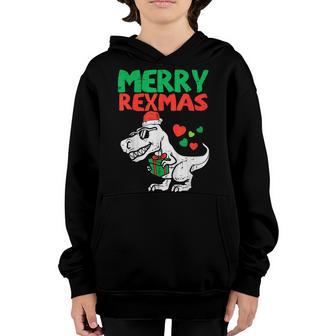 Kids Merry Rexmas Santa Trex Dino Toddler Boys Christmas Youth Hoodie - Thegiftio UK