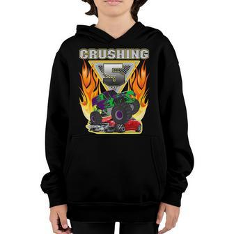 Kids Monster Truck Crushing Being 5 Five Years Old 5Th Birthday Youth Hoodie | Mazezy