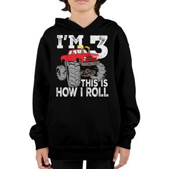 Kids Monster Trucks 3Rd Birthday Party Shirt Three Years Youth Hoodie | Mazezy