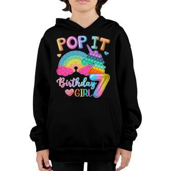 Kids Pop It Birthday Girl 7 For 7Yr Old Girls Unicorn Party V2 Youth Hoodie - Thegiftio UK