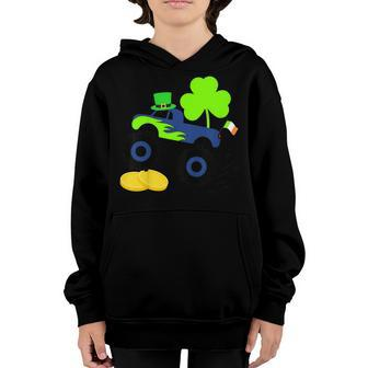 Kids Saint Patricks Day Gift For Monster Truck Lover Boy Shamrock V2 Youth Hoodie | Mazezy