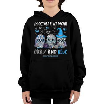 Kids Sugar Skull In November We Wear Gray And Blue Diabetes V2 Youth Hoodie - Thegiftio UK