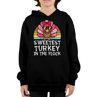 Kids Sweetest Turkey In The Flock Toddler Girl Thanksgiving V2 Youth Hoodie - Thegiftio UK