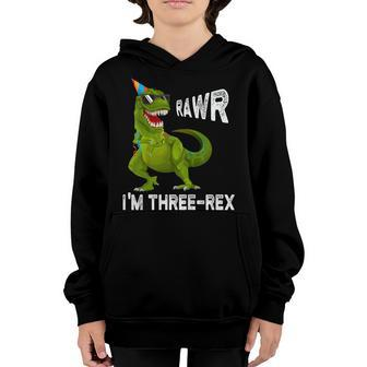 Kids Three Rex T-Rex Birthday Shirt 3 Yrs Old Boy Tee Youth Hoodie | Mazezy