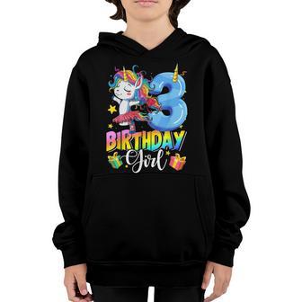 Kids Unicorn 3Rd Birthday Girl 3 Years Old Funny Party V2 Youth Hoodie - Thegiftio UK