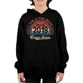 Kids Vintage 3Rd Birthday 3 Years Of Being Awesome Born In 2019 Youth Hoodie - Thegiftio UK