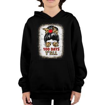 Leopard Messy Bun 100 Days Yall 100Th Day Of School Teacher Youth Hoodie - Thegiftio UK
