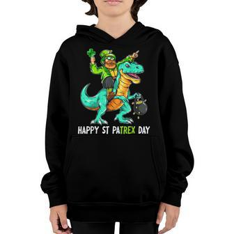 Leprechaun Riding Dinosaur T Rex Happy St Patricks Day Kids Youth Hoodie | Mazezy
