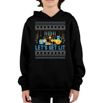 Lets Get Lit Funny Hanukkah Pajama For Boys & Girls Youth Hoodie - Thegiftio UK