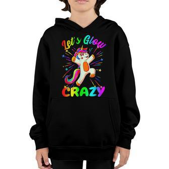 Lets Glow Crazy Party Retro Neon 80S Rave Color Unicorn Kids Youth Hoodie | Mazezy
