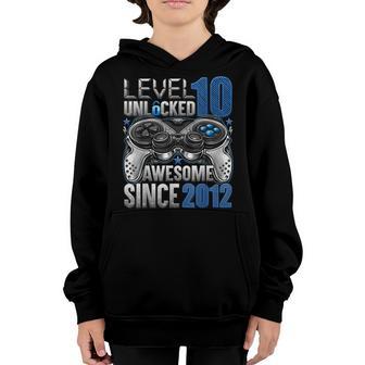 Level 10 Unlocked Awesome Since 2012 10Th Birthday Gifts Boy Youth Hoodie - Thegiftio UK