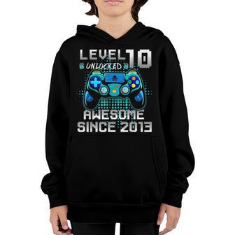 Level 10 Unlocked Awesome Since 2013 10Th Birthday Boy Gifts Youth Hoodie - Thegiftio UK