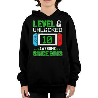 Level 10 Unlocked Video Gamer 10 Year Old 10Th Birthday Boy Youth Hoodie - Seseable
