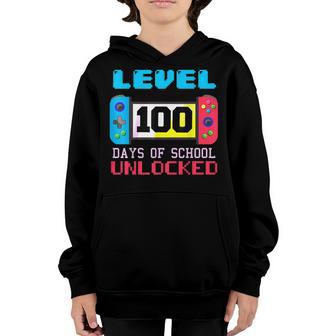 Level 100 Days Of School Unlocked Gamer Video Games Boys V11 Youth Hoodie - Thegiftio UK