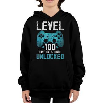 Level 100 Days Of School Unlocked Gamer Video Games Boys V13 Youth Hoodie - Thegiftio UK