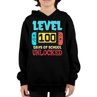 Level 100 Days Of School Unlocked Gamer Video Games Boys V14 Youth Hoodie - Thegiftio UK