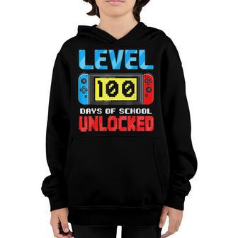 Level 100 Days Of School Unlocked Gamer Video Games Boys V16 Youth Hoodie - Thegiftio UK