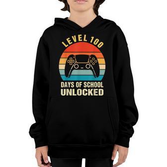 Level 100 Days Of School Unlocked Gamer Video Games Boys V18 Youth Hoodie - Thegiftio UK