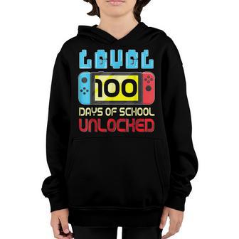 Level 100 Days Of School Unlocked Gamer Video Games Boys V6 Youth Hoodie - Thegiftio UK