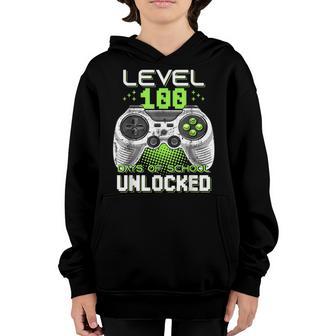 Level 100 Days Of School Unlocked Gamer Video Games Kids Youth Hoodie - Thegiftio UK