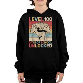 Level 100 Days Of School Unlocked Retro 100Th Day Of School V2 Youth Hoodie - Thegiftio UK