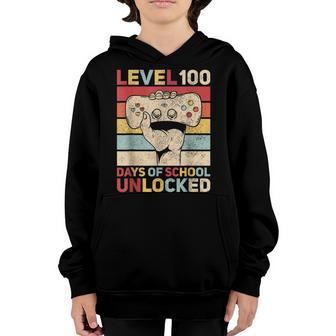 Level 100 Days Of School Unlocked Retro 100Th Day Of School Youth Hoodie - Thegiftio UK