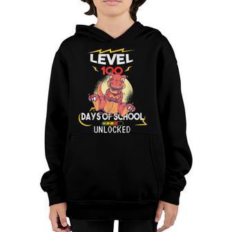 Level 100 Days Of School Unlocked T Rex Gamer Video Game Boy Youth Hoodie - Thegiftio UK