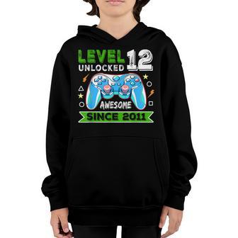 Level 12 Unlocked Awesome Since 2011 12 Year Gamer Birthday Youth Hoodie - Thegiftio UK