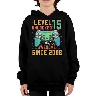 Level 15 Unlocked 15Th Birthday 15 Year Old Boy Gifts Gamer Youth Hoodie - Thegiftio UK