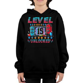 Level 15 Unlocked 15Th Birthday Video Game 15 Year Old Youth Hoodie - Thegiftio UK