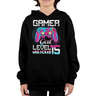 Level 15 Unlocked Awesome Since 2008 15Th Birthday Girl Youth Hoodie - Thegiftio UK