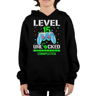 Level 15 Unlocked Completed Video Gamer 15Th Birthday Youth Hoodie - Thegiftio UK