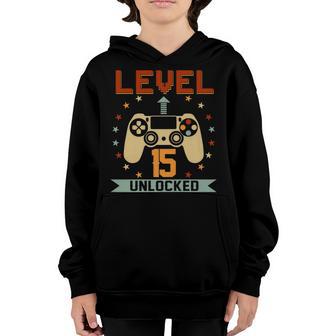Level 15 Unlocked Funny Video Gamer 15Th Birthday Gift Youth Hoodie - Thegiftio UK