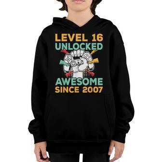 Level 16 Unlocked Awesome 2007 Video Game 16Th Birthday Gift Youth Hoodie - Thegiftio UK