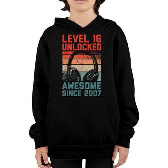 Level 16 Unlocked Awesome Since 2007 Video Game Birthday Boy Youth Hoodie - Thegiftio UK