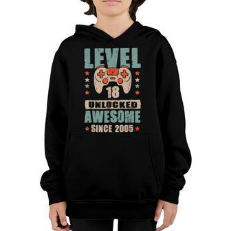 Level 18 Unlocked Awesome Since 2005 Video Game Birthday Boy Youth Hoodie - Thegiftio UK