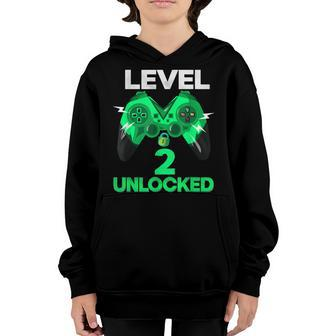 Level 2 Unlocked Birthday Boy 2 Year Old Video Game Gaming Youth Hoodie - Seseable