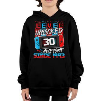 Level 30 Unlocked Awesome 1993 Video Game 30Th Birthday Boys Youth Hoodie - Thegiftio UK