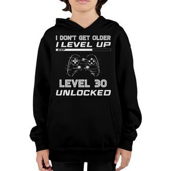 Level 30 Unlocked Gamer 30Th Birthday Decorations Party 1992 Youth Hoodie - Thegiftio UK