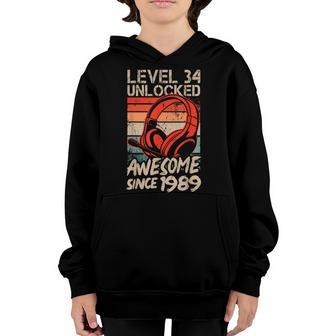 Level 34 Unlocked Awesome Since 1989 Video Game Birthday Man Youth Hoodie - Thegiftio UK