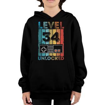 Level 34 Unlocked Video Gamer 34Th Birthday Gifts Youth Hoodie - Thegiftio UK