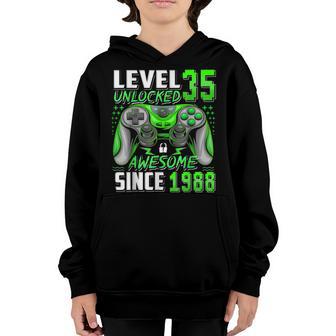 Level 35 Unlocked Since 1988 35Th Birthday Video Game Gaming Youth Hoodie - Thegiftio UK