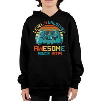 Level 4 Unlocked Awesome 2019 Video Game 4Th Birthday Boys Youth Hoodie - Thegiftio UK