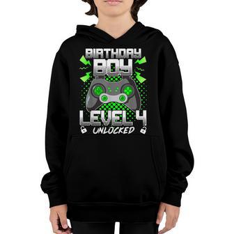 Level 4 Unlocked Gamer 4Th Birthday Gift Video Game Lovers Youth Hoodie - Thegiftio UK