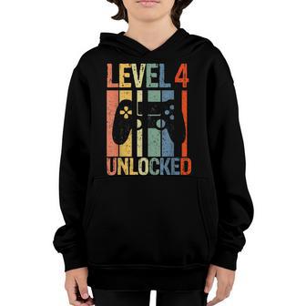 Level 4 Unlocked Video Gamer 4Th Birthday Gifts Boys Youth Hoodie - Thegiftio UK