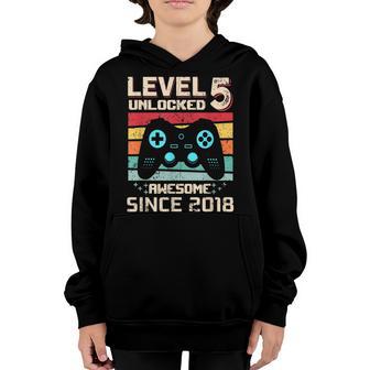 Level 5 Unlocked Awesome Since 2018 5 Year Gamer Birthday Youth Hoodie - Thegiftio UK